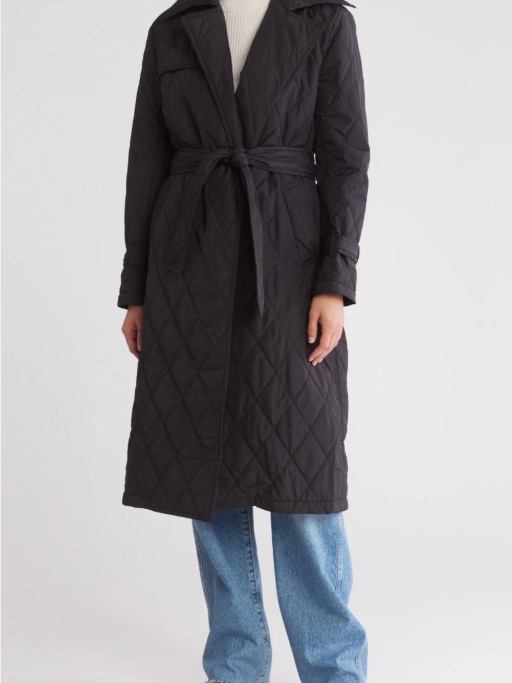 Prologue Black Quilted Belted Long Robe